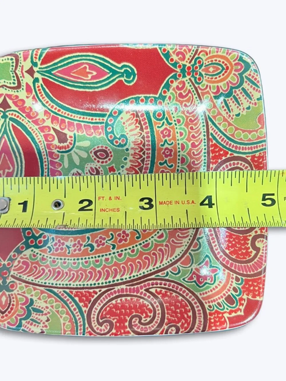 Pottery Barn Tidbit Plates Set 4 Red Paisley Plaid Ikat Square Snack Appetizer